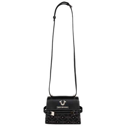 True Religion Studded Denim Flap Crossbody Bag