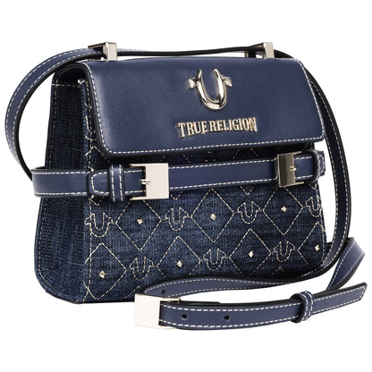 True Religion Studded Denim Flap Crossbody Bag