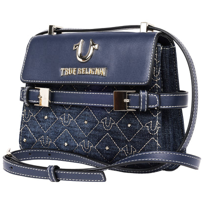 True Religion Studded Denim Flap Crossbody Bag