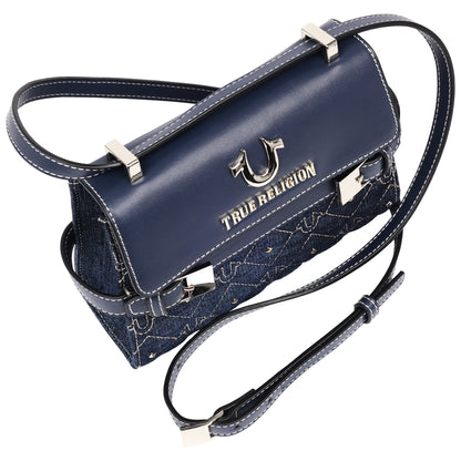 True Religion Studded Denim Flap Crossbody Bag
