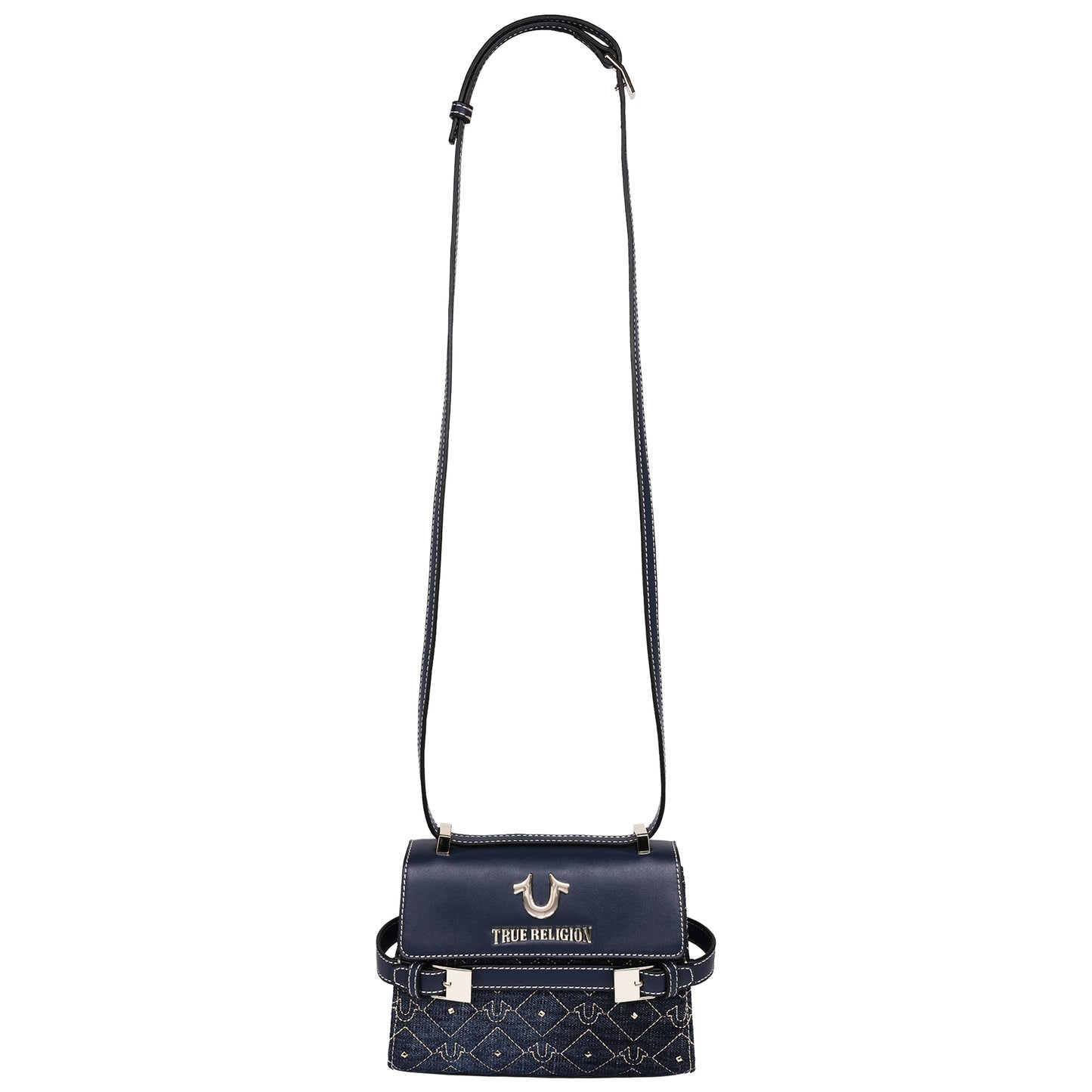 True Religion Studded Denim Flap Crossbody Bag