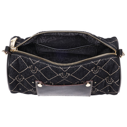 True Religion Studded Denim Zip Top Barrel Bag