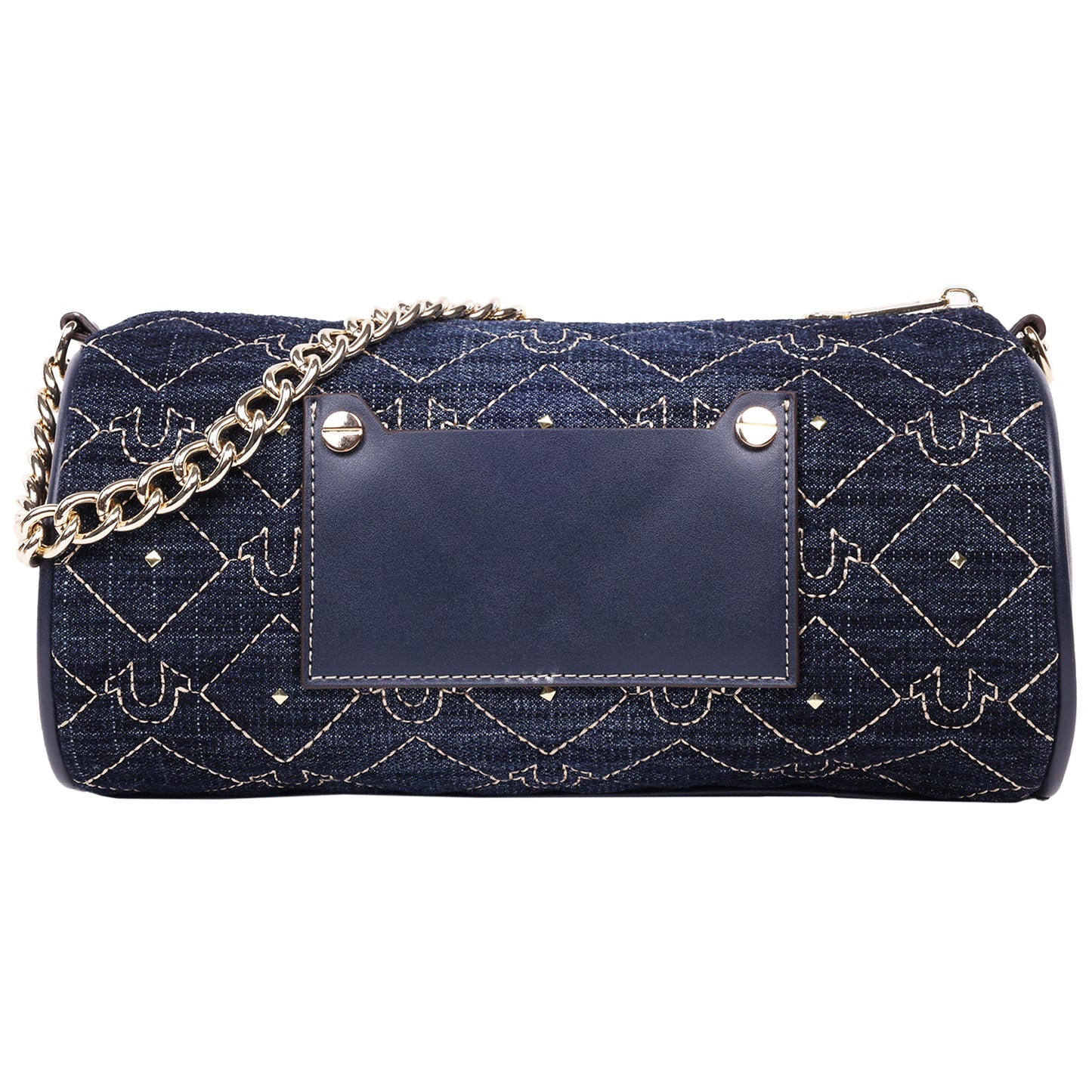 True Religion Studded Denim Zip Top Barrel Bag