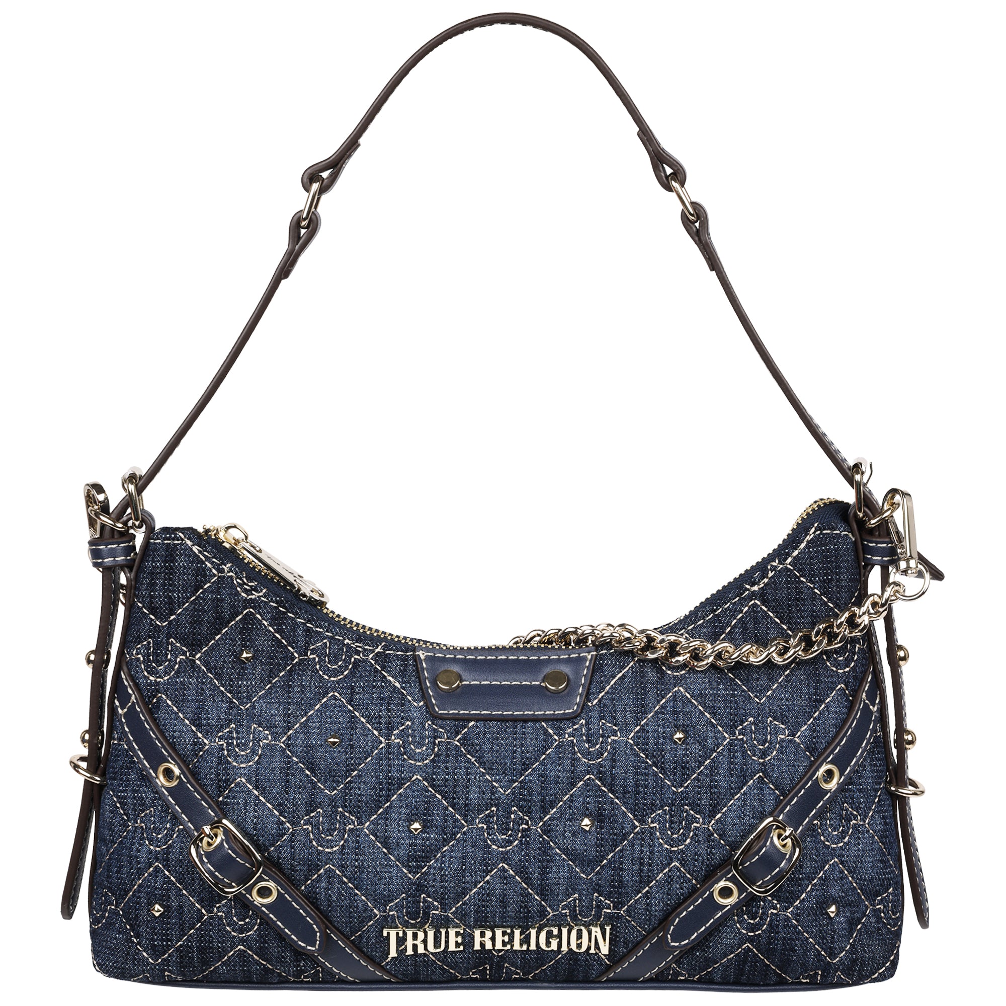 True Religion Studded Denim Chain Shoulder Bag