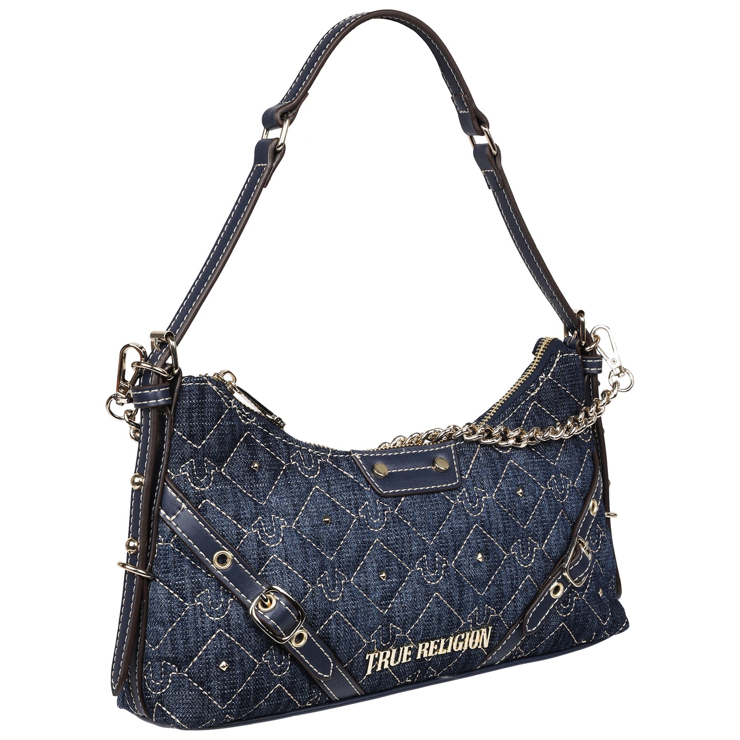 True Religion Studded Denim Chain Shoulder Bag