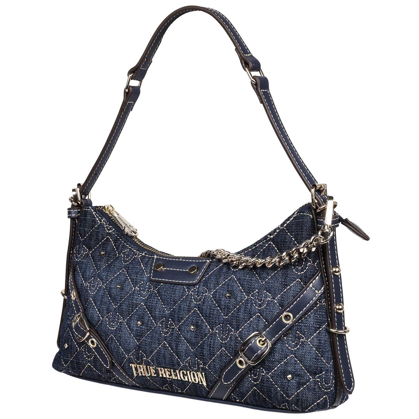 True Religion Studded Denim Chain Shoulder Bag
