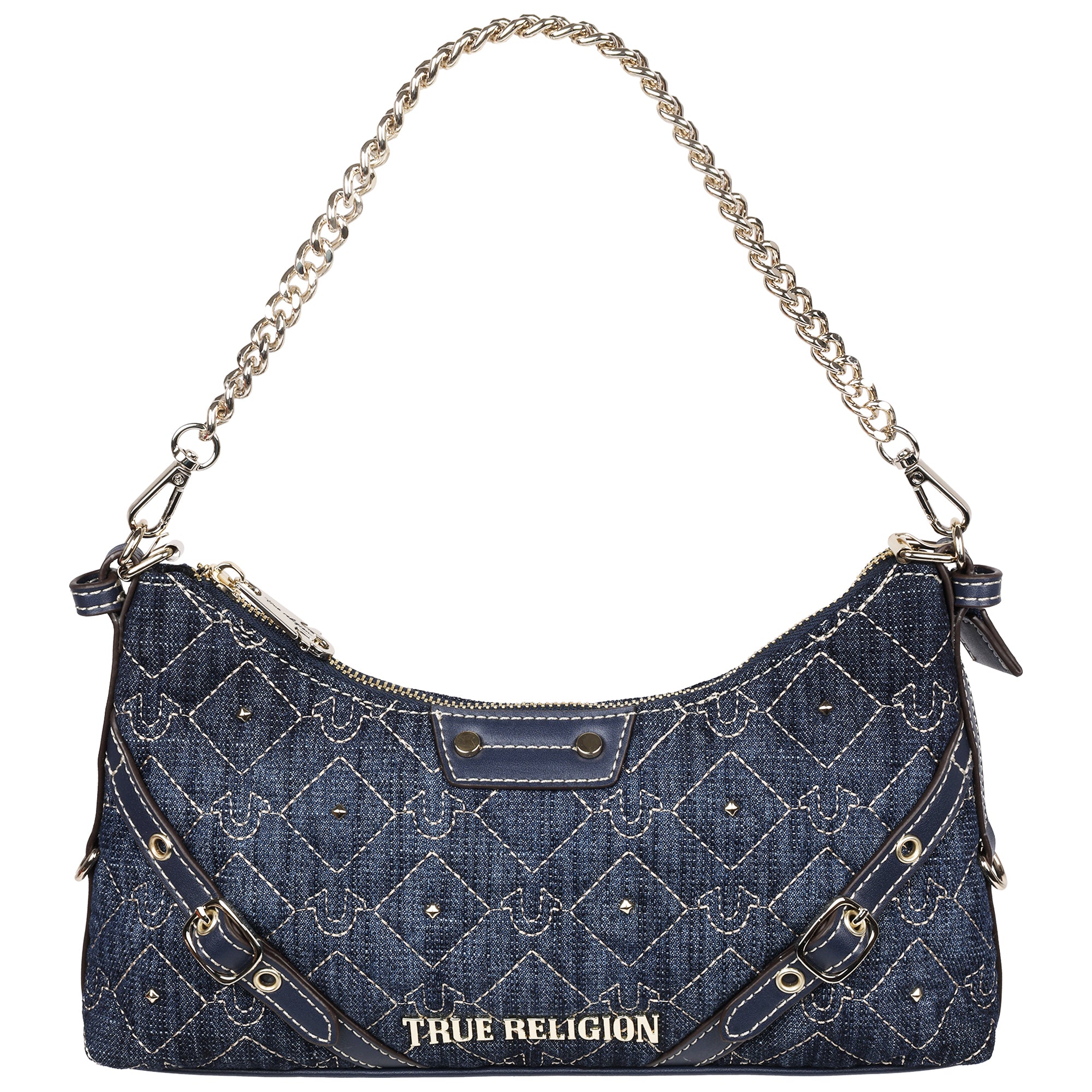 True Religion Studded Denim Chain Shoulder Bag