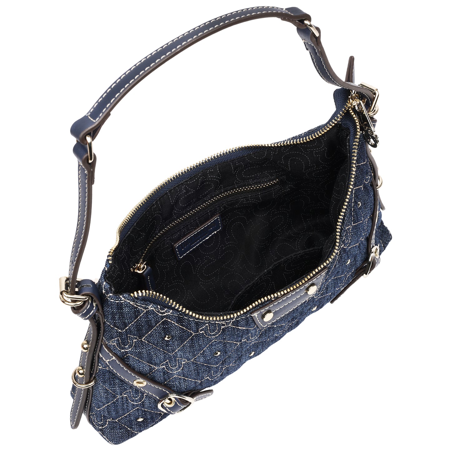 True Religion Studded Denim Chain Shoulder Bag