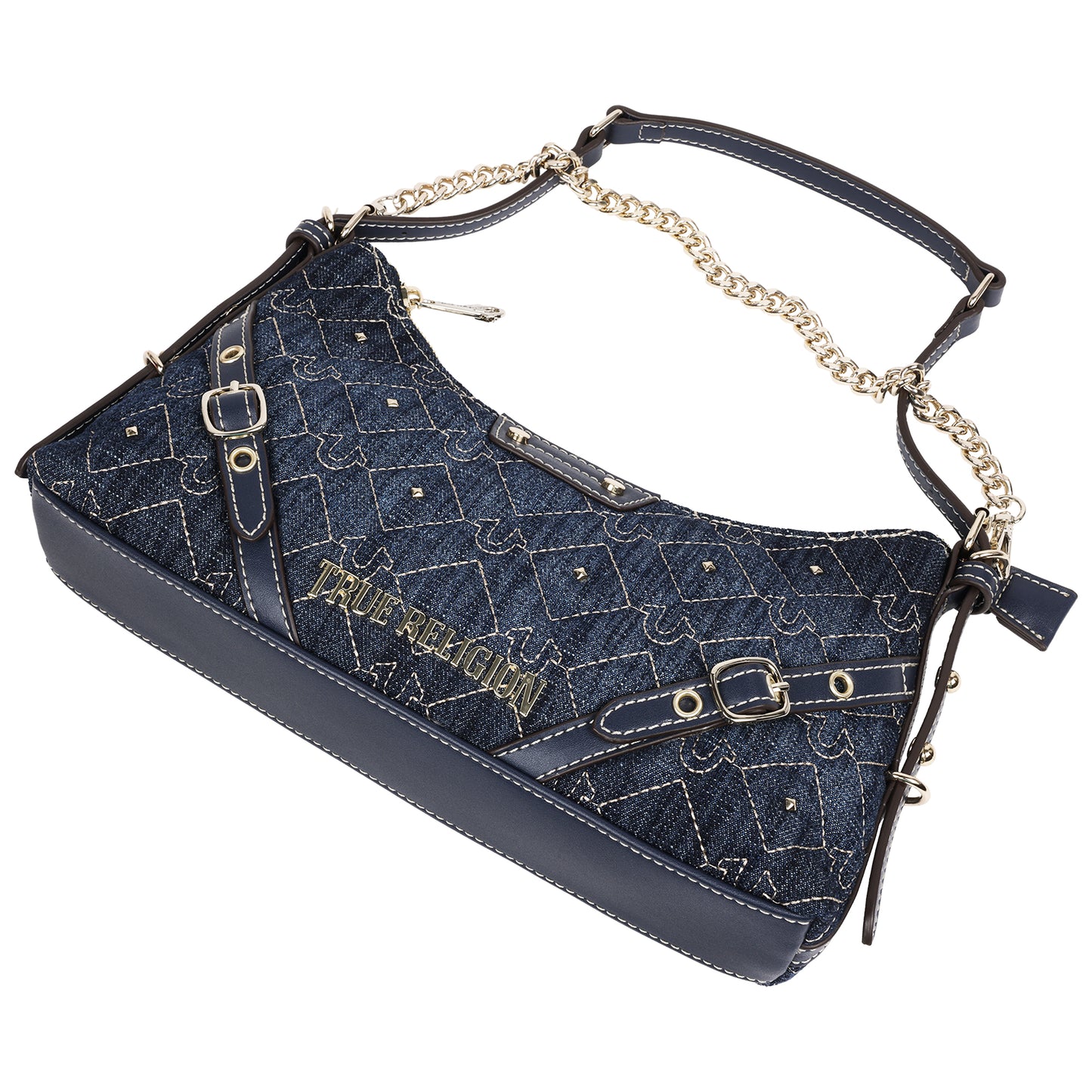 True Religion Studded Denim Chain Shoulder Bag