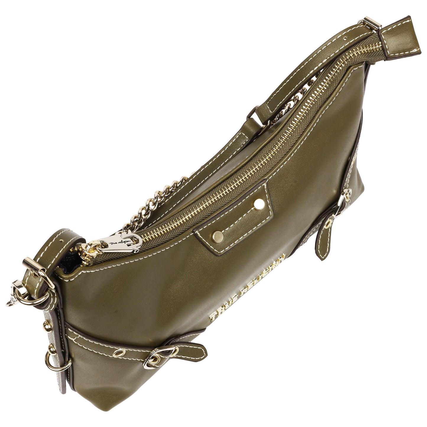 True Religion Smooth PU Belted Shoulder Bag