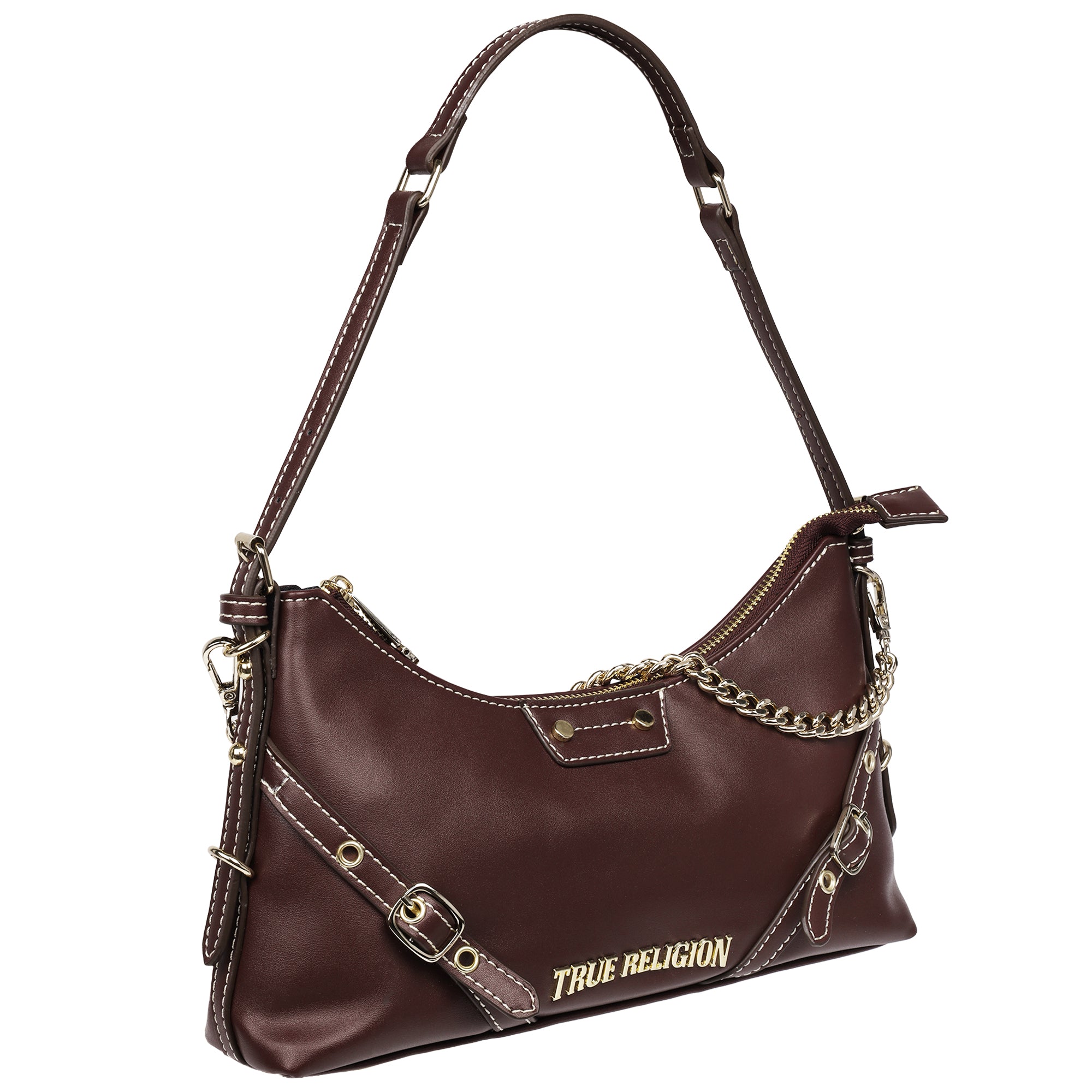 True Religion Smooth PU Belted Shoulder Bag