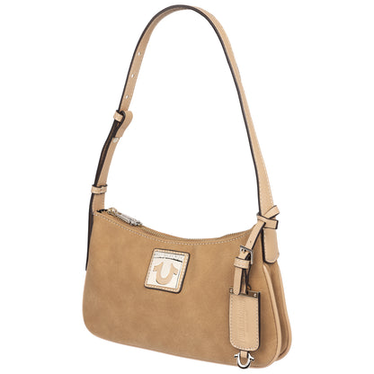 True Religion Logo Plaque Suede Shoulder Bag