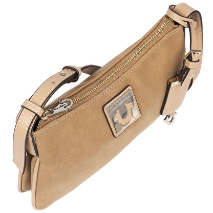 True Religion Logo Plaque Suede Shoulder Bag