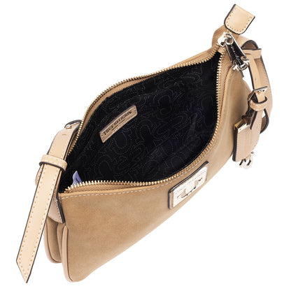 True Religion Logo Plaque Suede Shoulder Bag