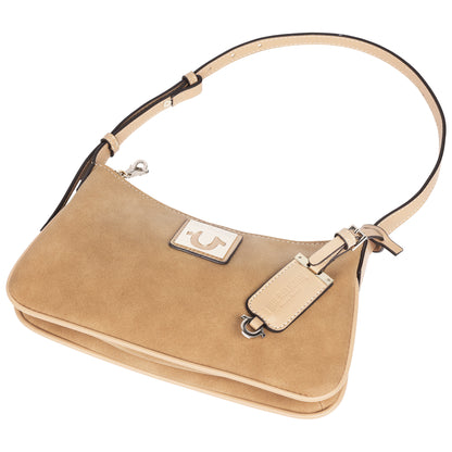 True Religion Logo Plaque Suede Shoulder Bag
