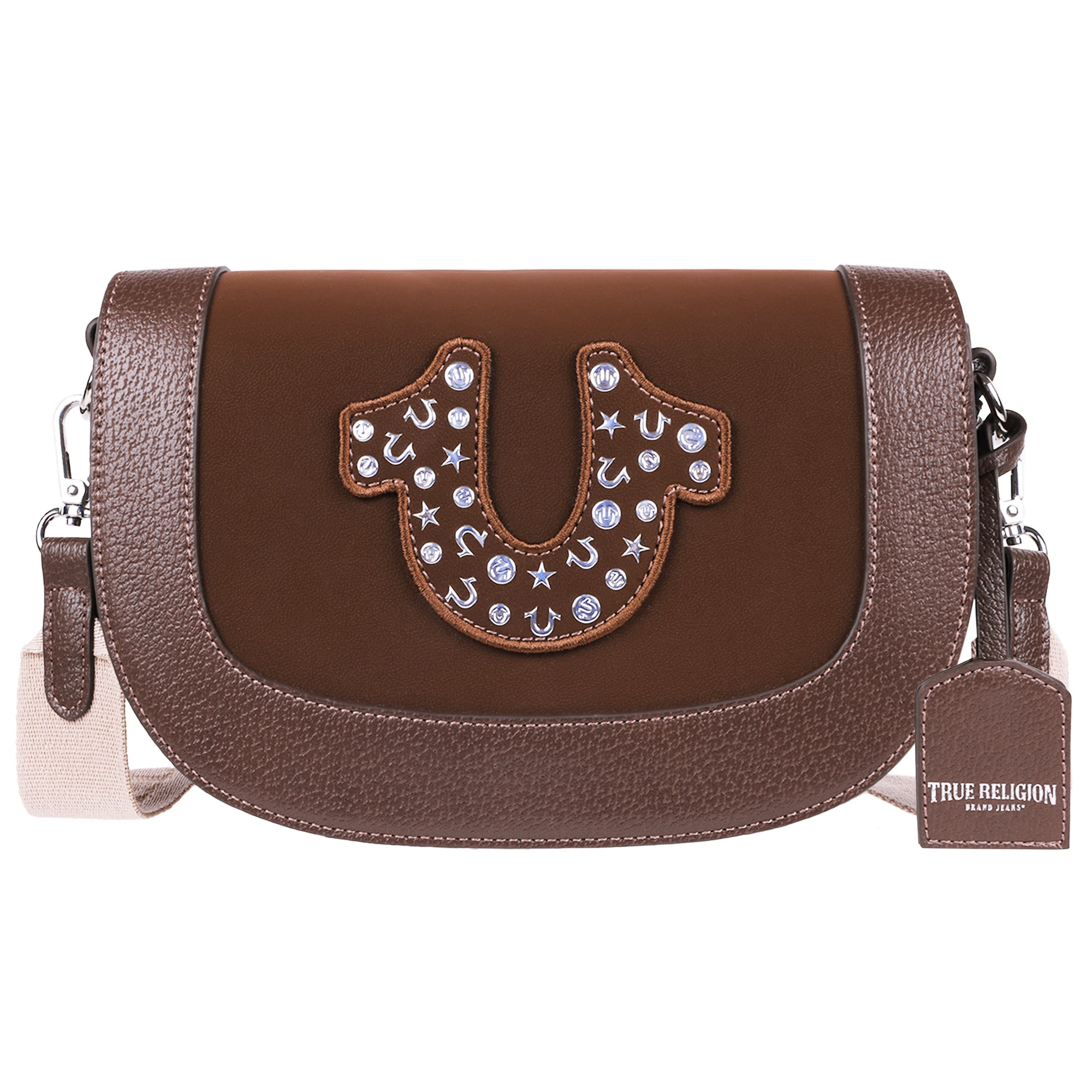 True Religion Studded Horseshoe Suede Flap Crossbody