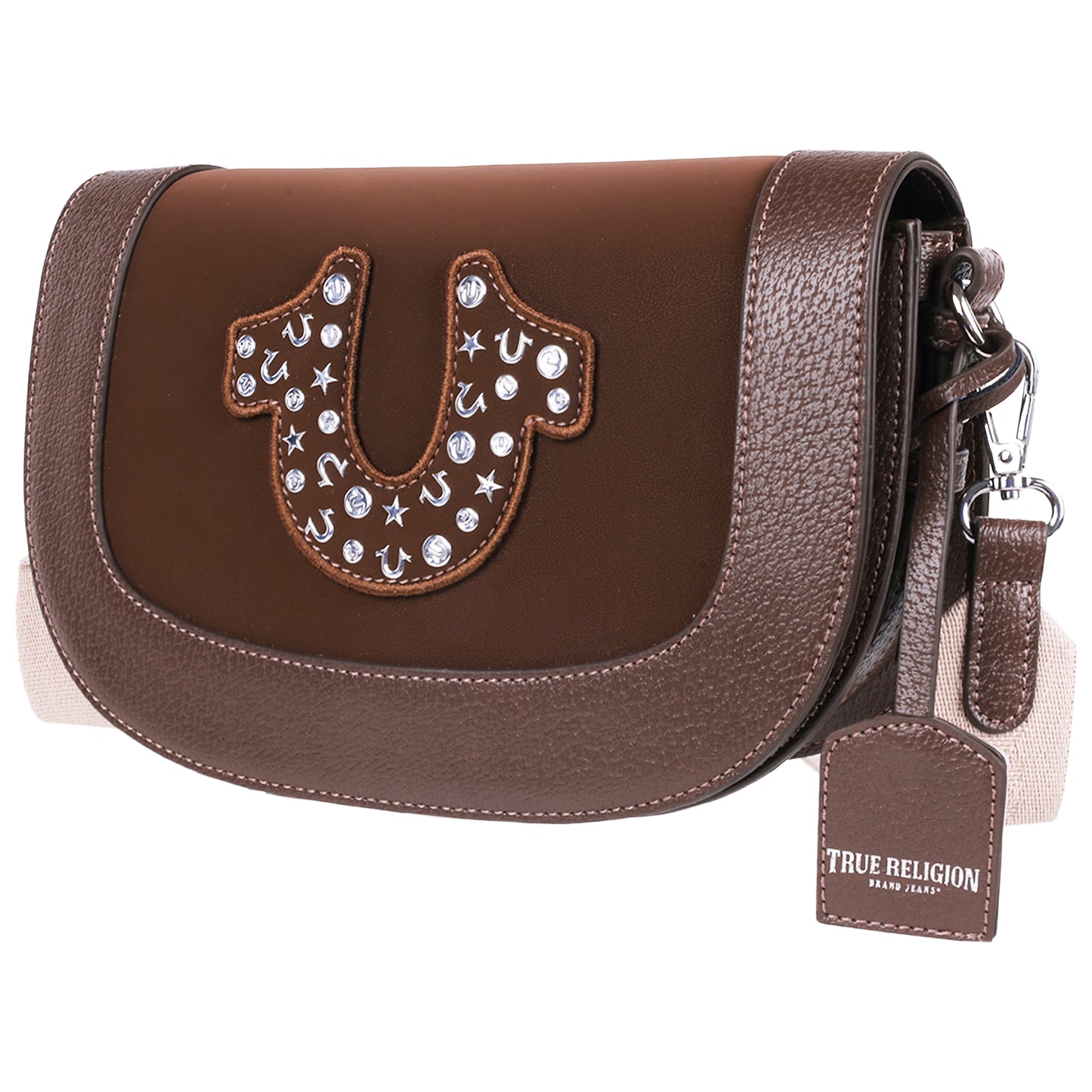 True Religion Studded Horseshoe Suede Flap Crossbody