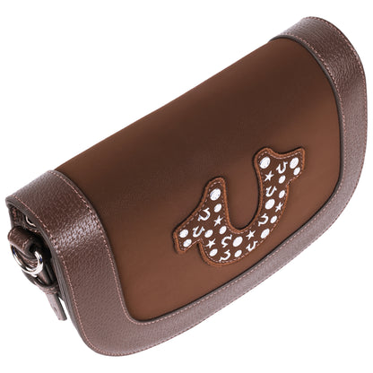 True Religion Studded Horseshoe Suede Flap Crossbody