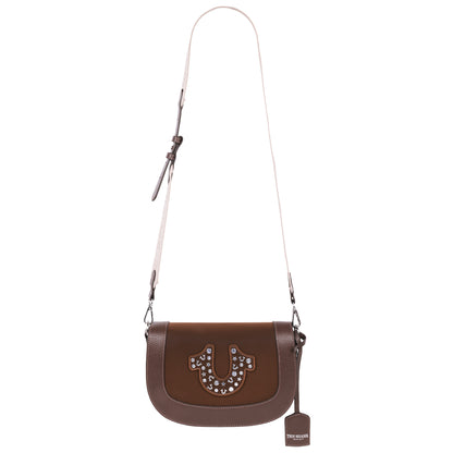 True Religion Studded Horseshoe Suede Flap Crossbody
