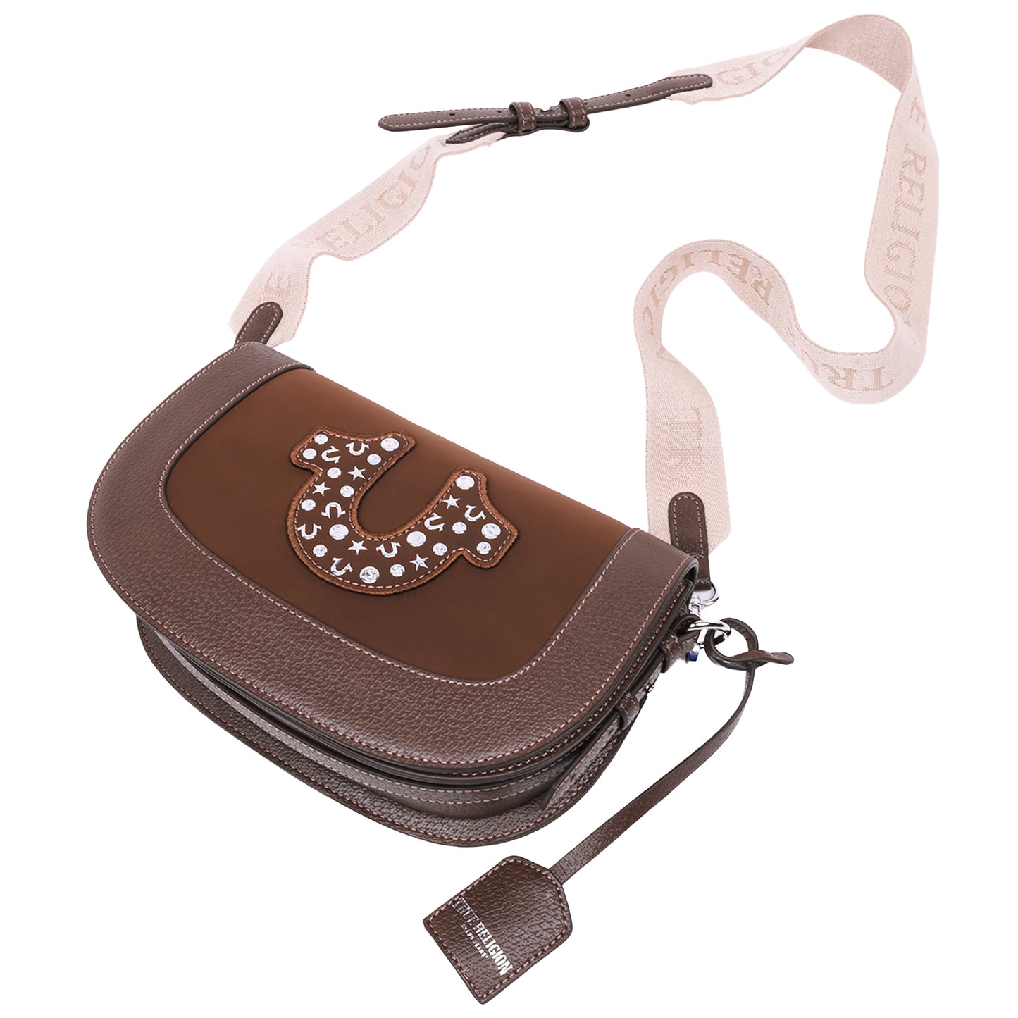 True Religion Studded Horseshoe Suede Flap Crossbody