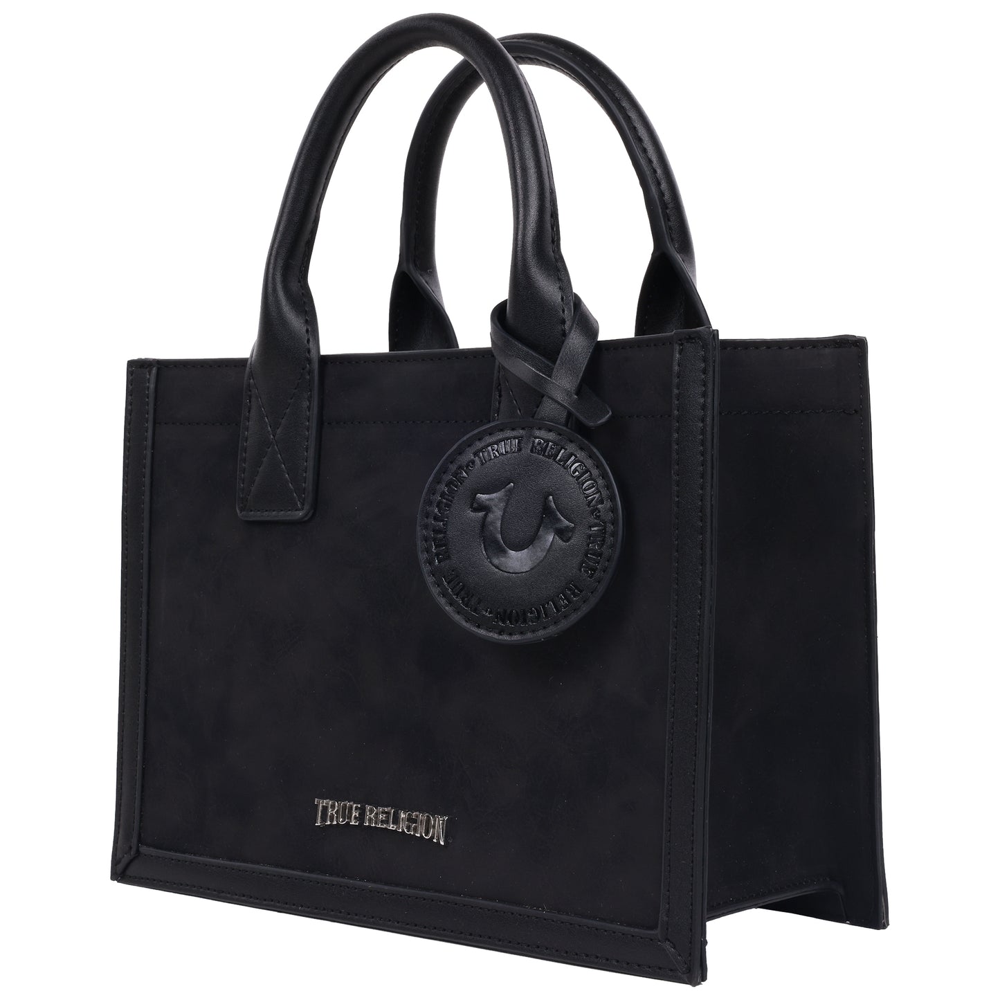 True Religion Suede PU Box Tote with Logo Tag
