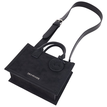 True Religion Suede PU Box Tote with Logo Tag