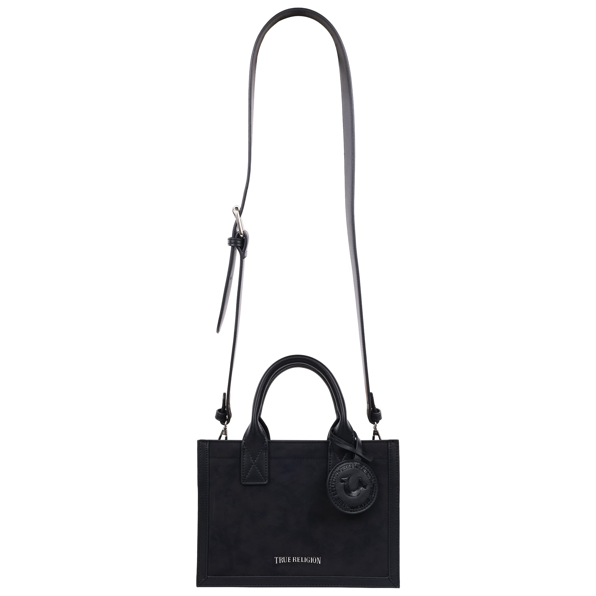True Religion Suede PU Box Tote with Logo Tag