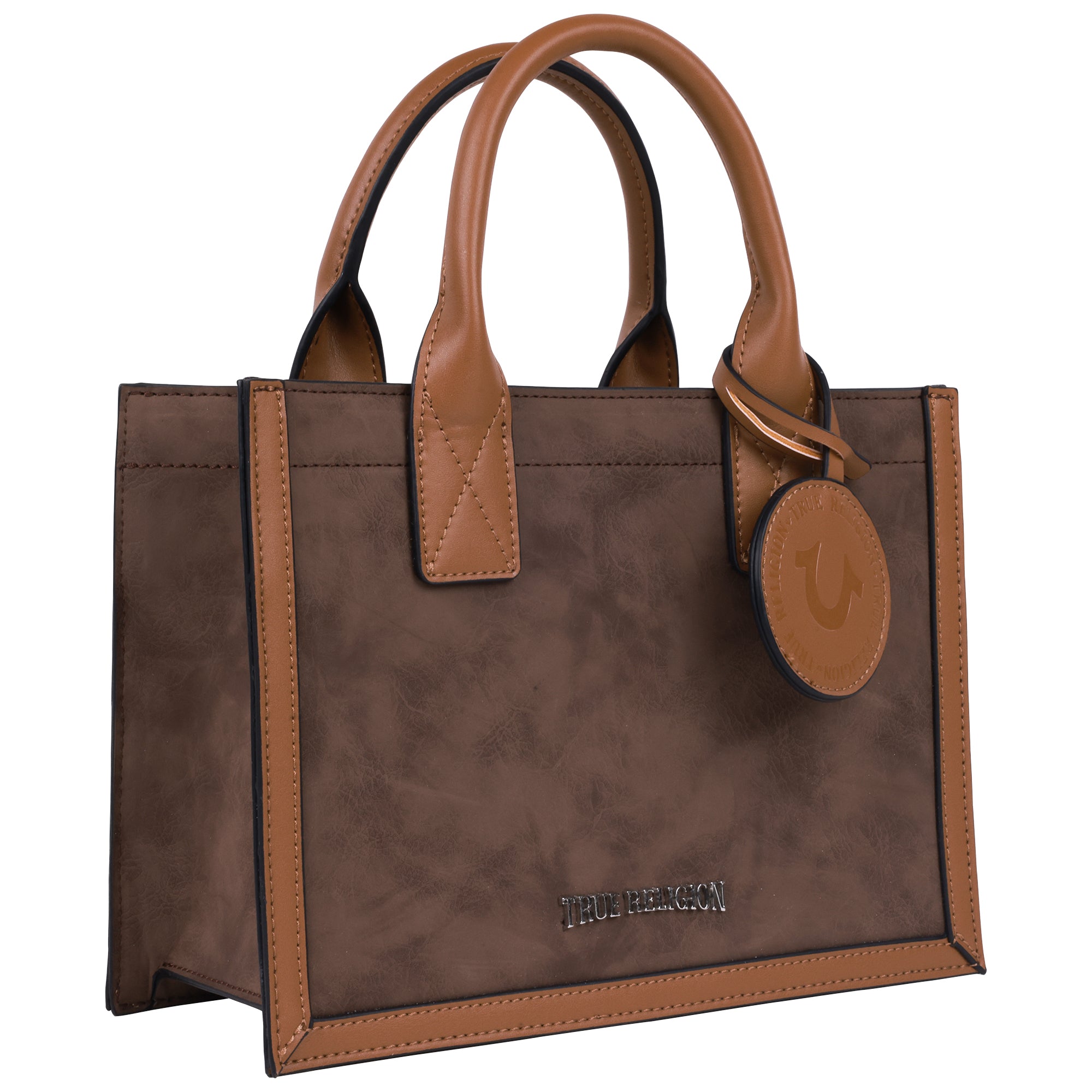 True Religion Suede PU Box Tote with Logo Tag