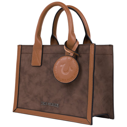 True Religion Suede PU Box Tote with Logo Tag