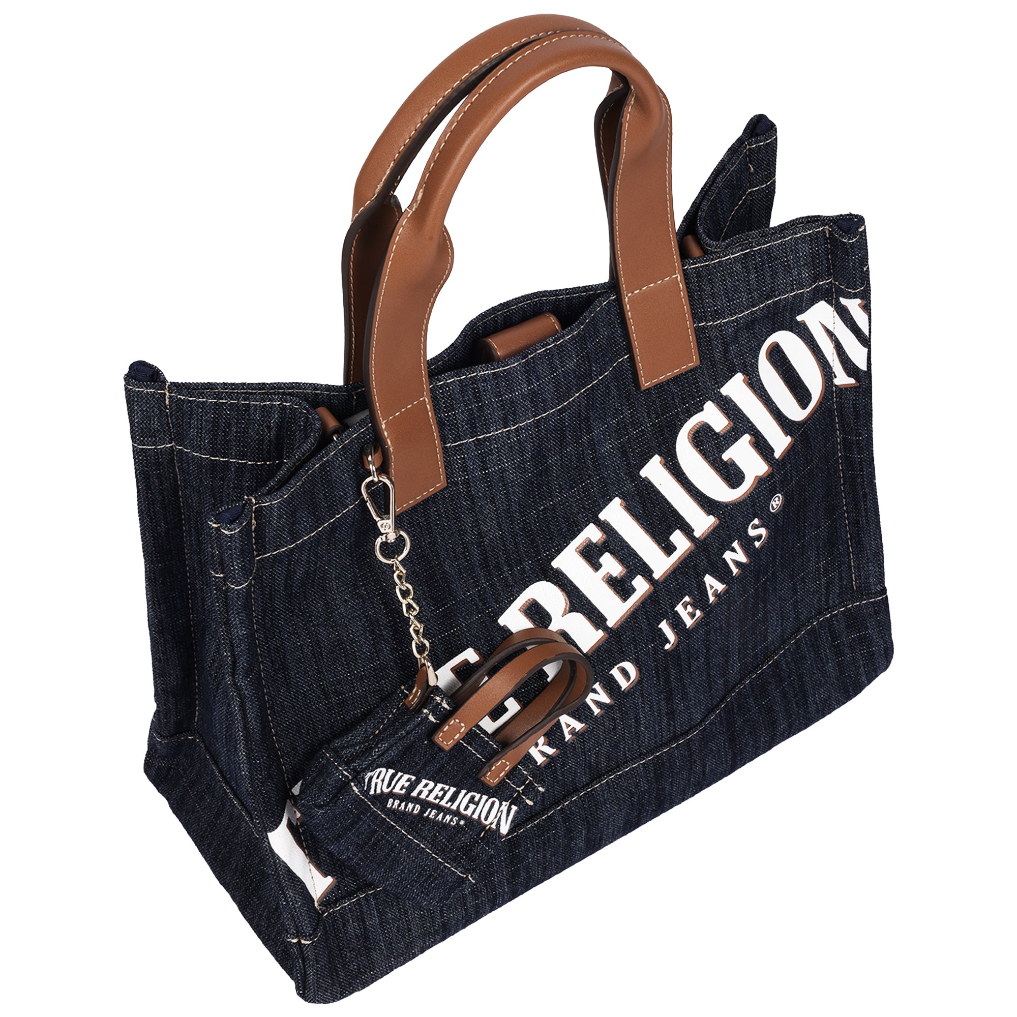 True Religion Medium Logo Denim Tote with Tote Dangle Charm