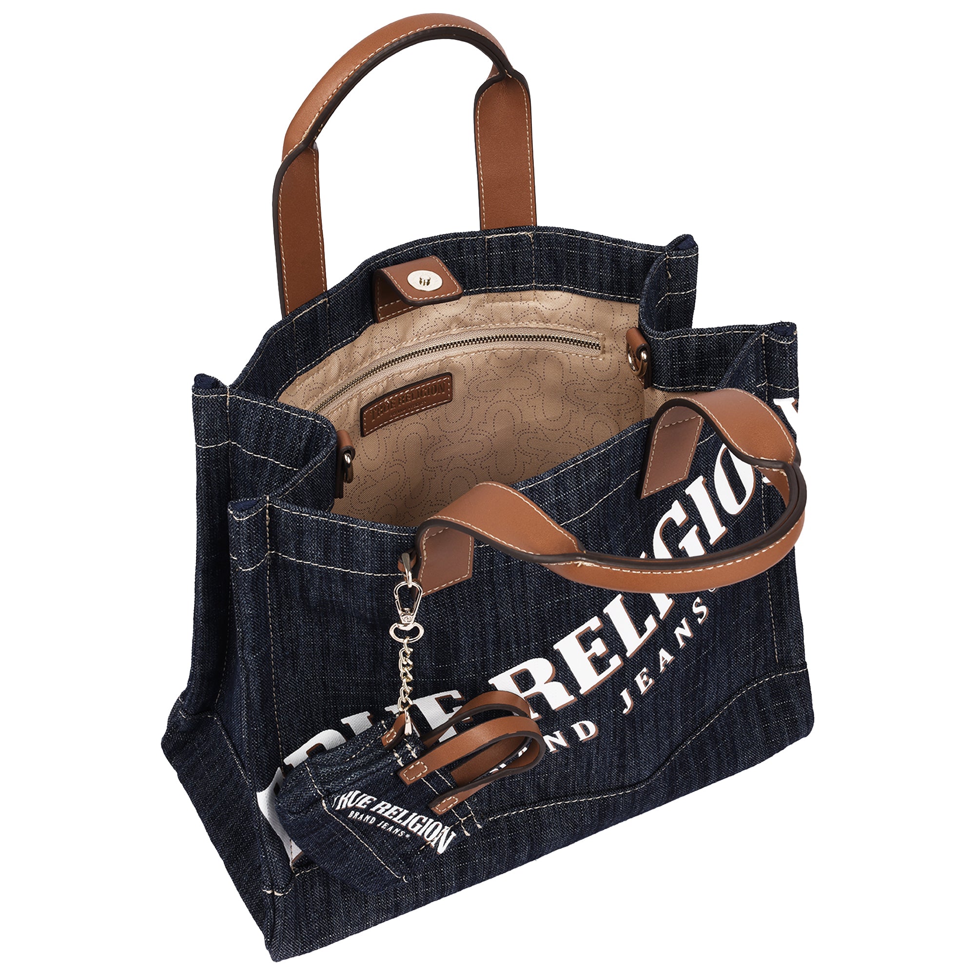 True Religion Medium Logo Denim Tote with Tote Dangle Charm