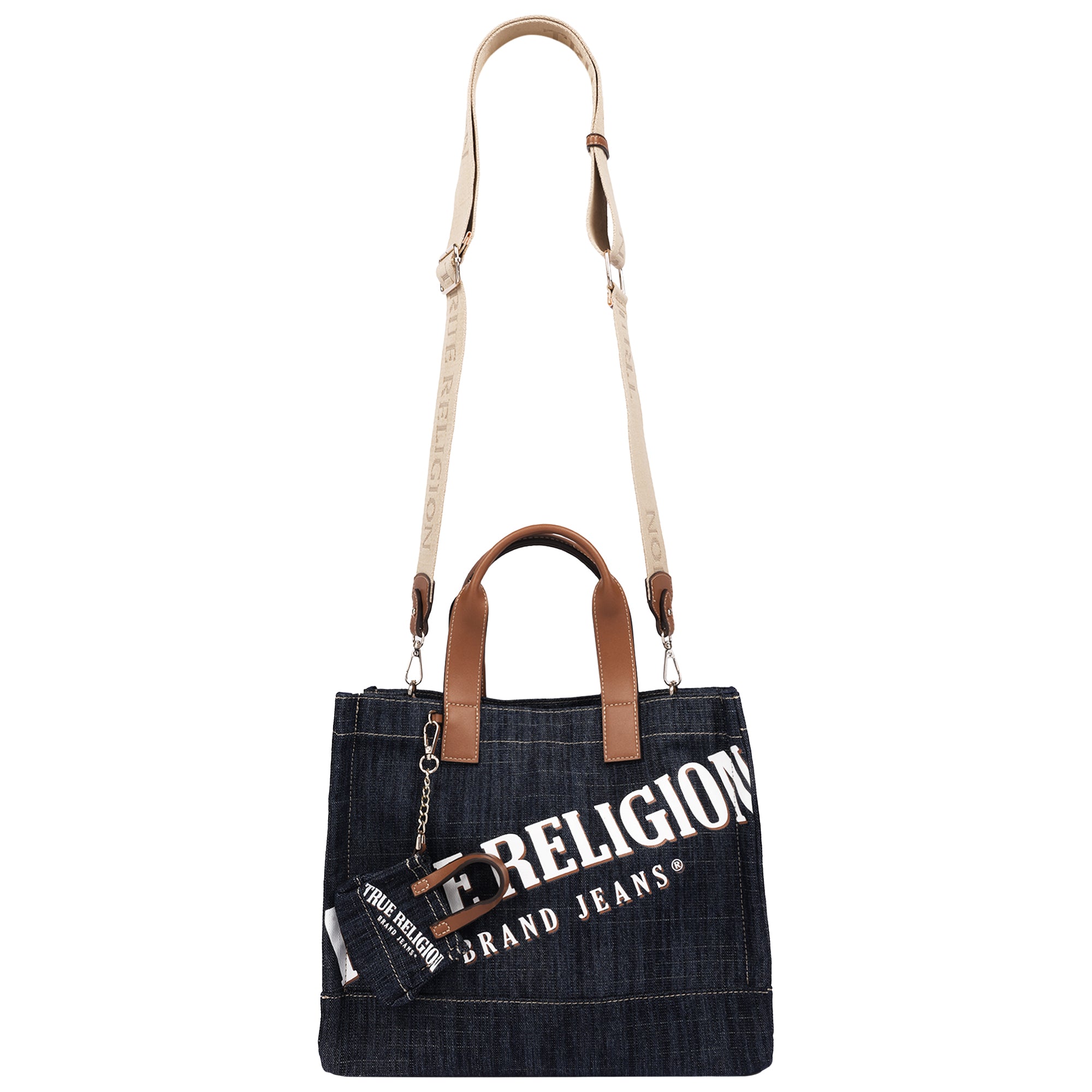True Religion Medium Logo Denim Tote with Tote Dangle Charm