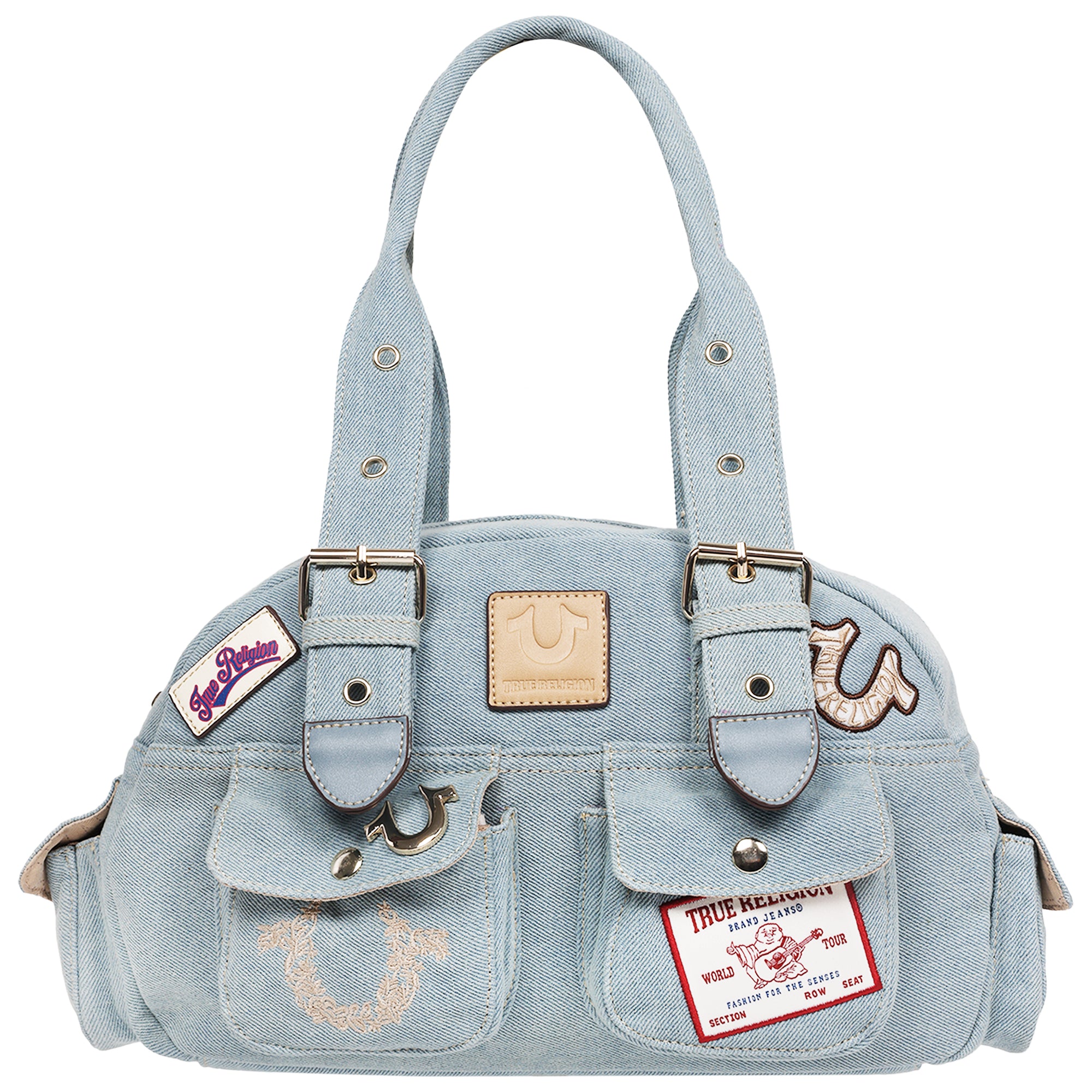 True Religion Multi-Patch Denim Satchel