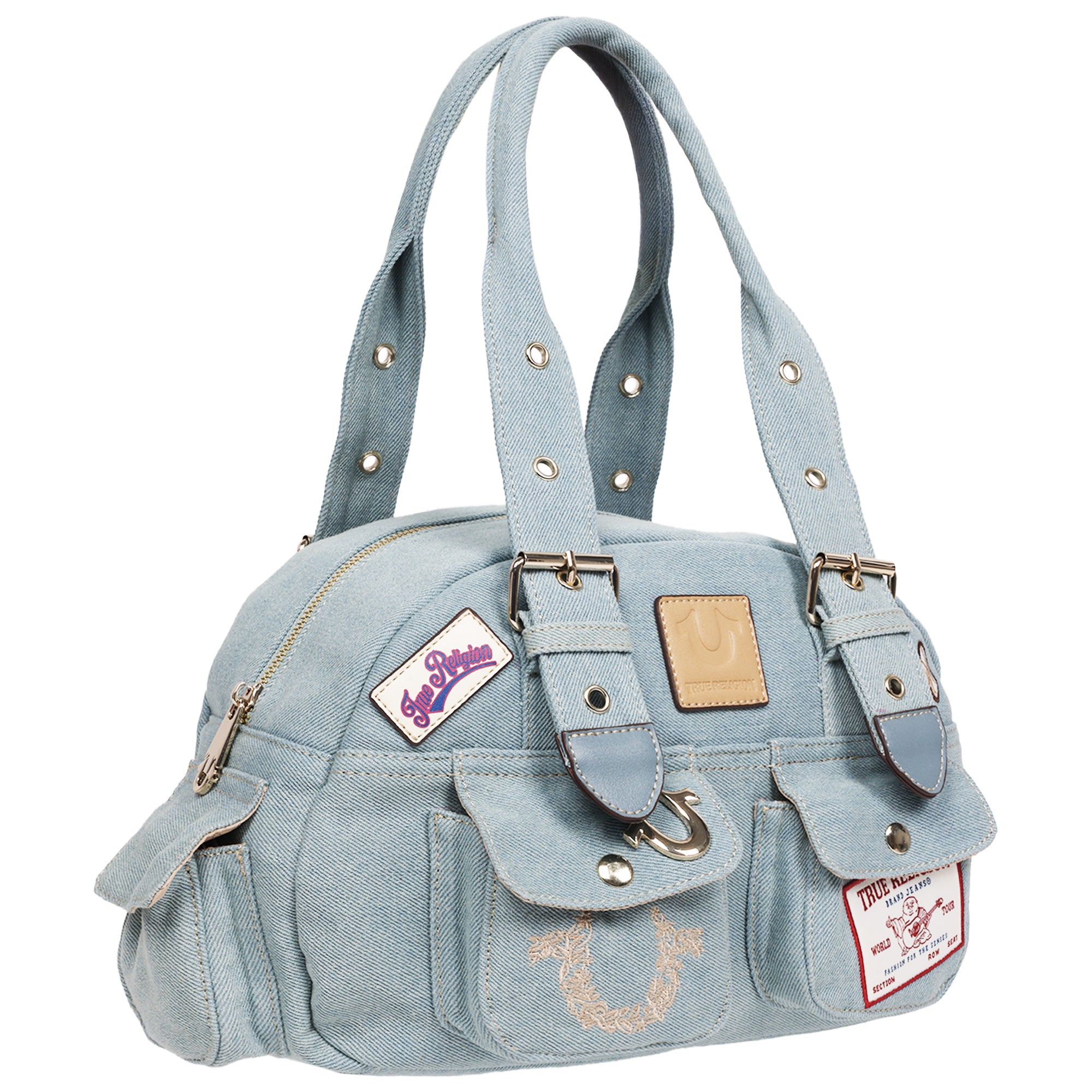 True Religion Multi-Patch Denim Satchel