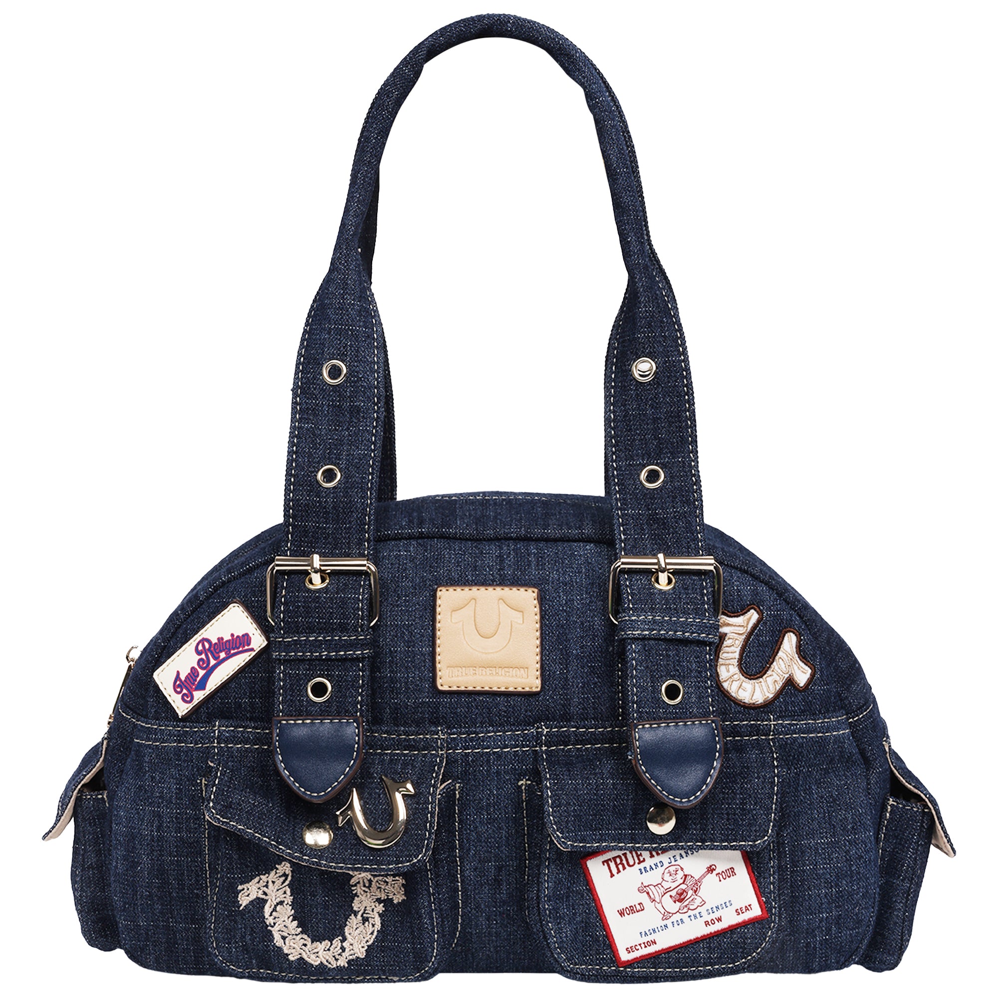 True Religion Multi-Patch Denim Satchel