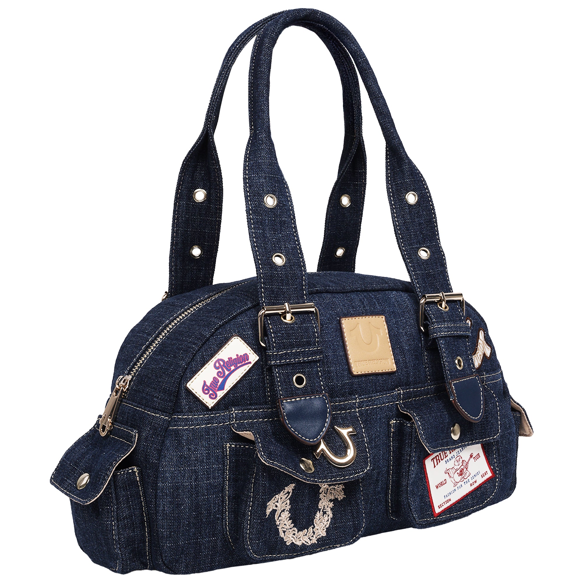 True Religion Multi-Patch Denim Satchel