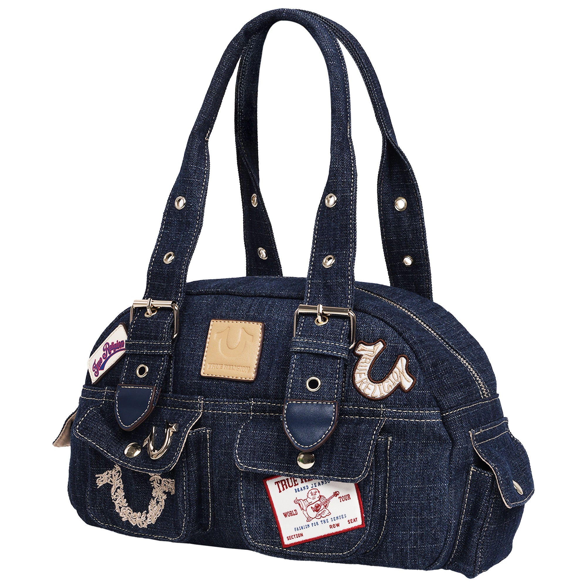 True Religion Multi-Patch Denim Satchel