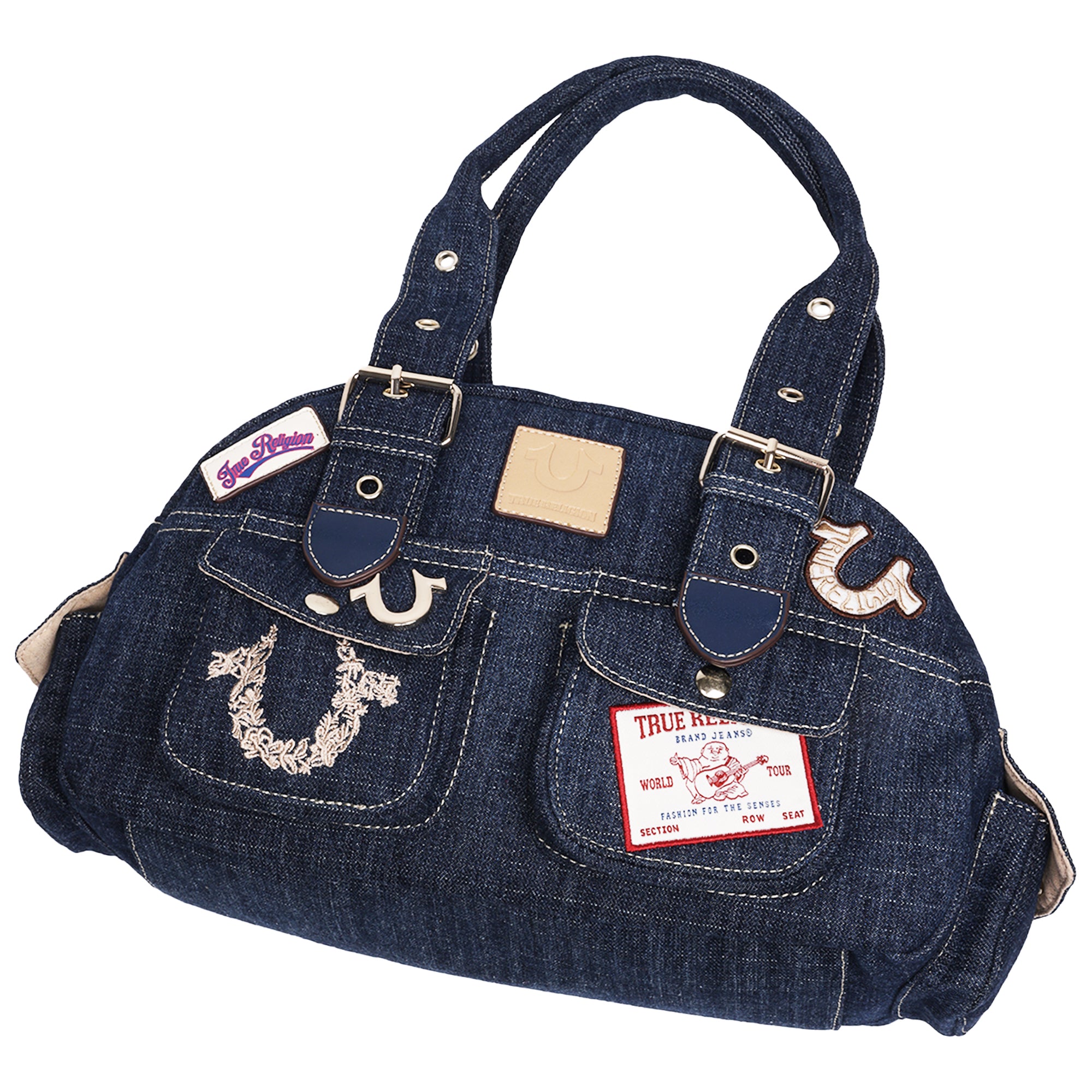 True Religion Multi-Patch Denim Satchel