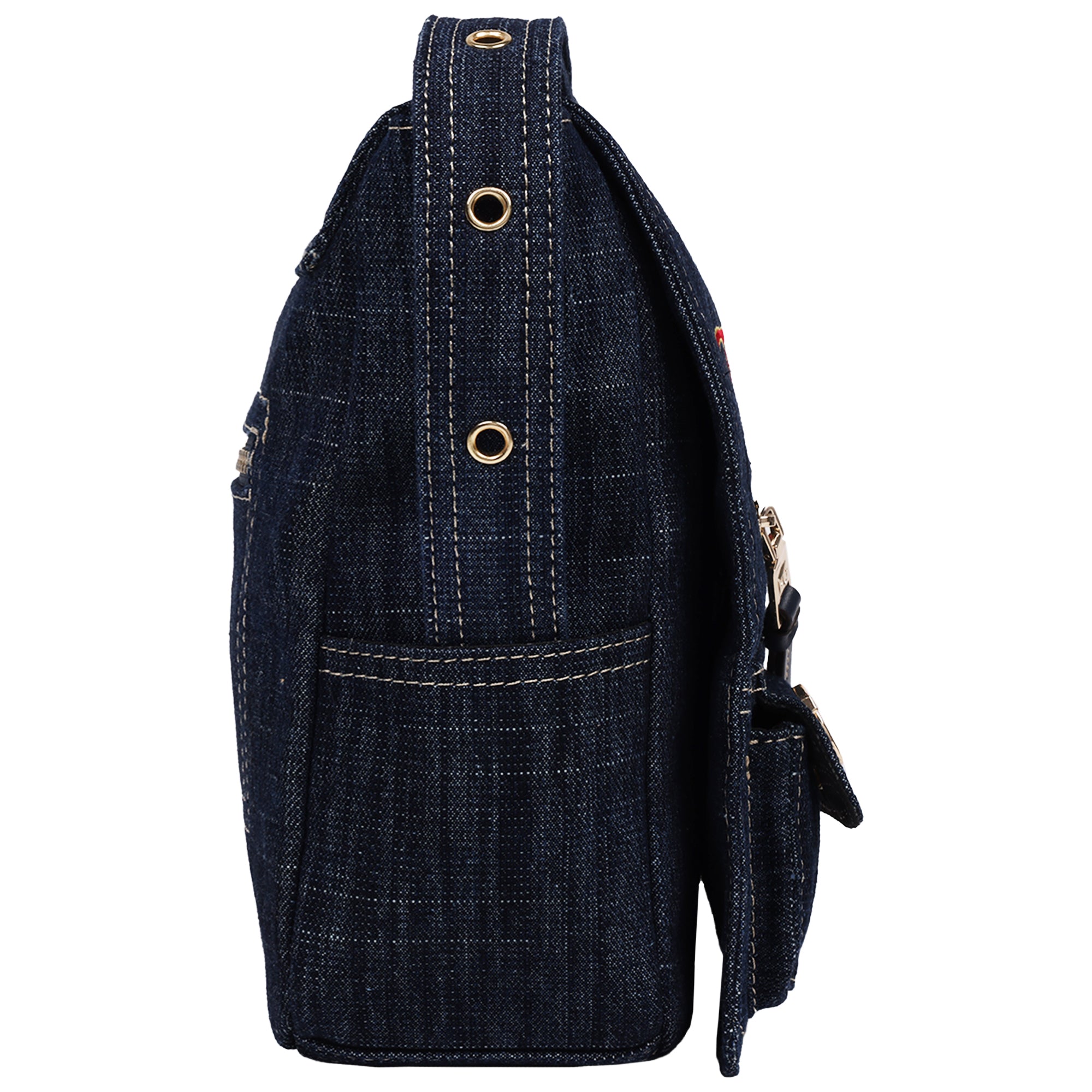 True Religion Multi Patch Denim Messenger Bag