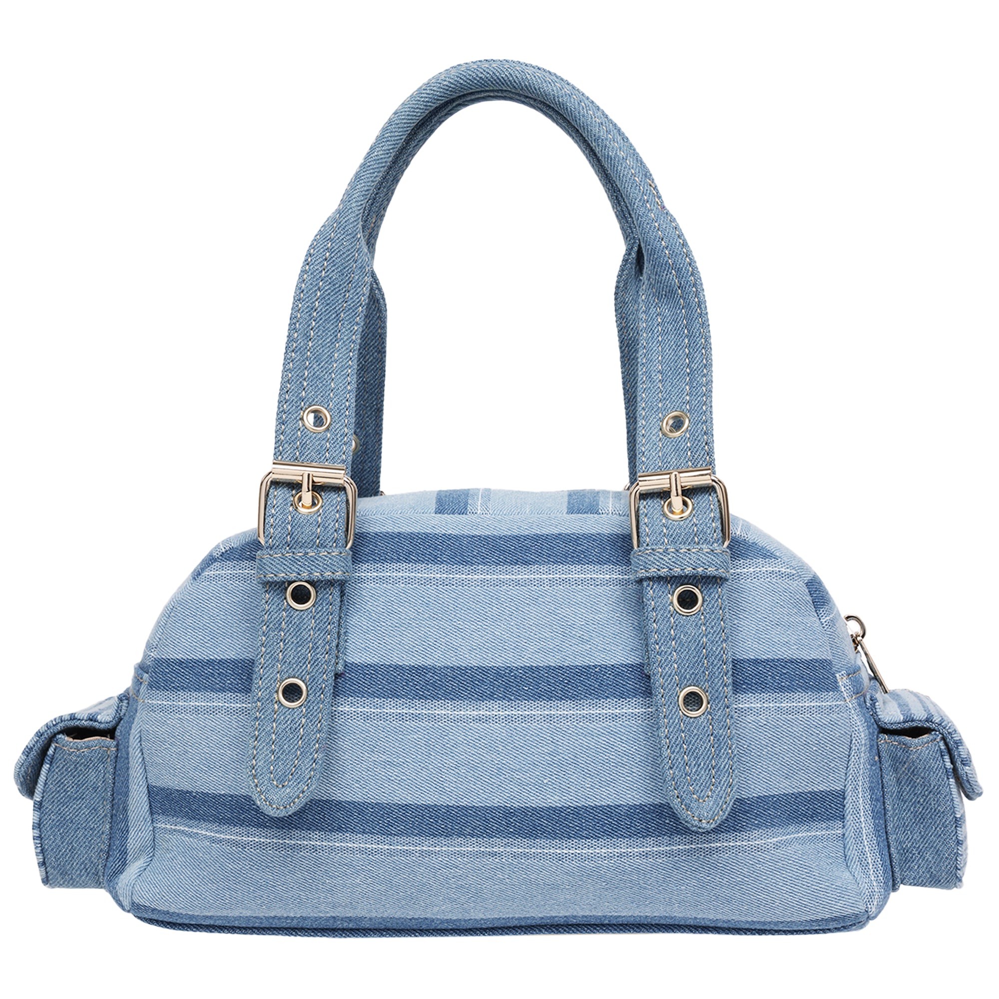 True Religion Multi Stripe Soft Satchel – Denim Mini Handbag with Utility Pockets