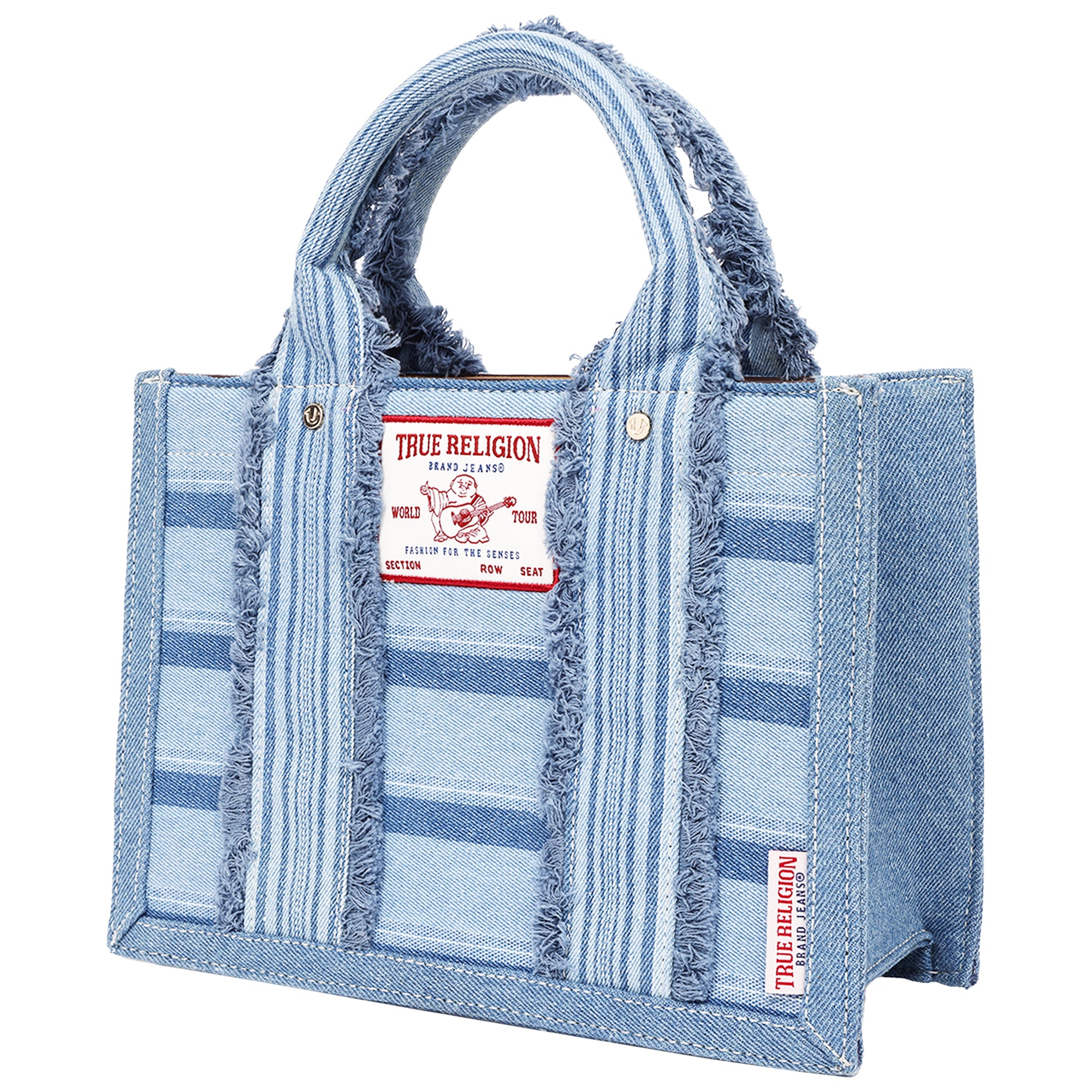 True Religion Multi-Stripe Denim Modern Tote with Removable Crossbody Strap