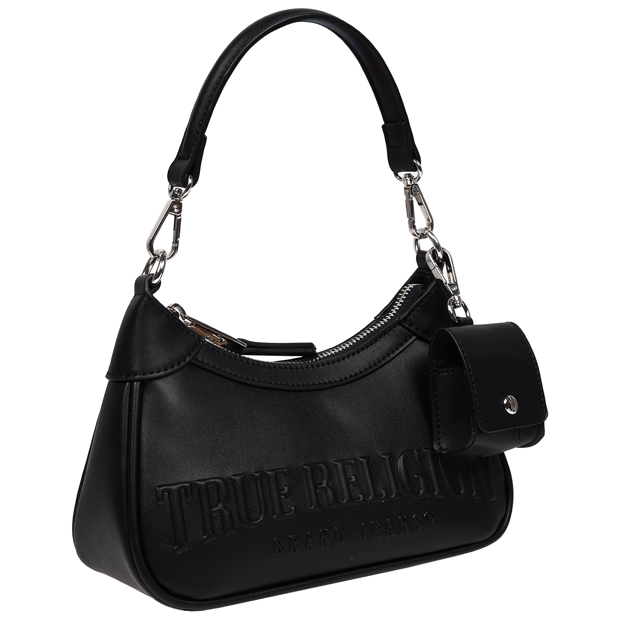 True Religion Trapunto Logo Zip-Top Hobo