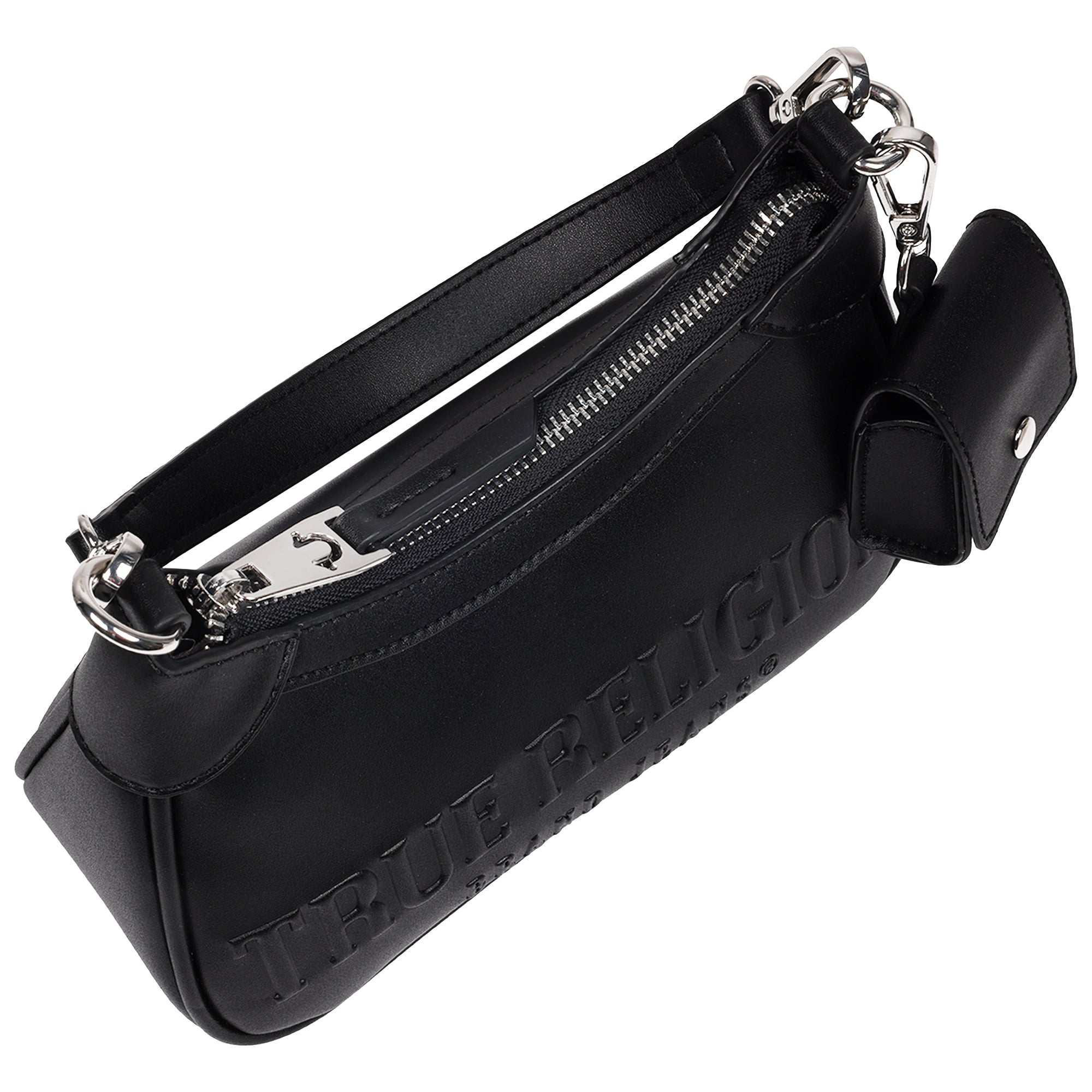 True Religion Trapunto Logo Zip-Top Hobo