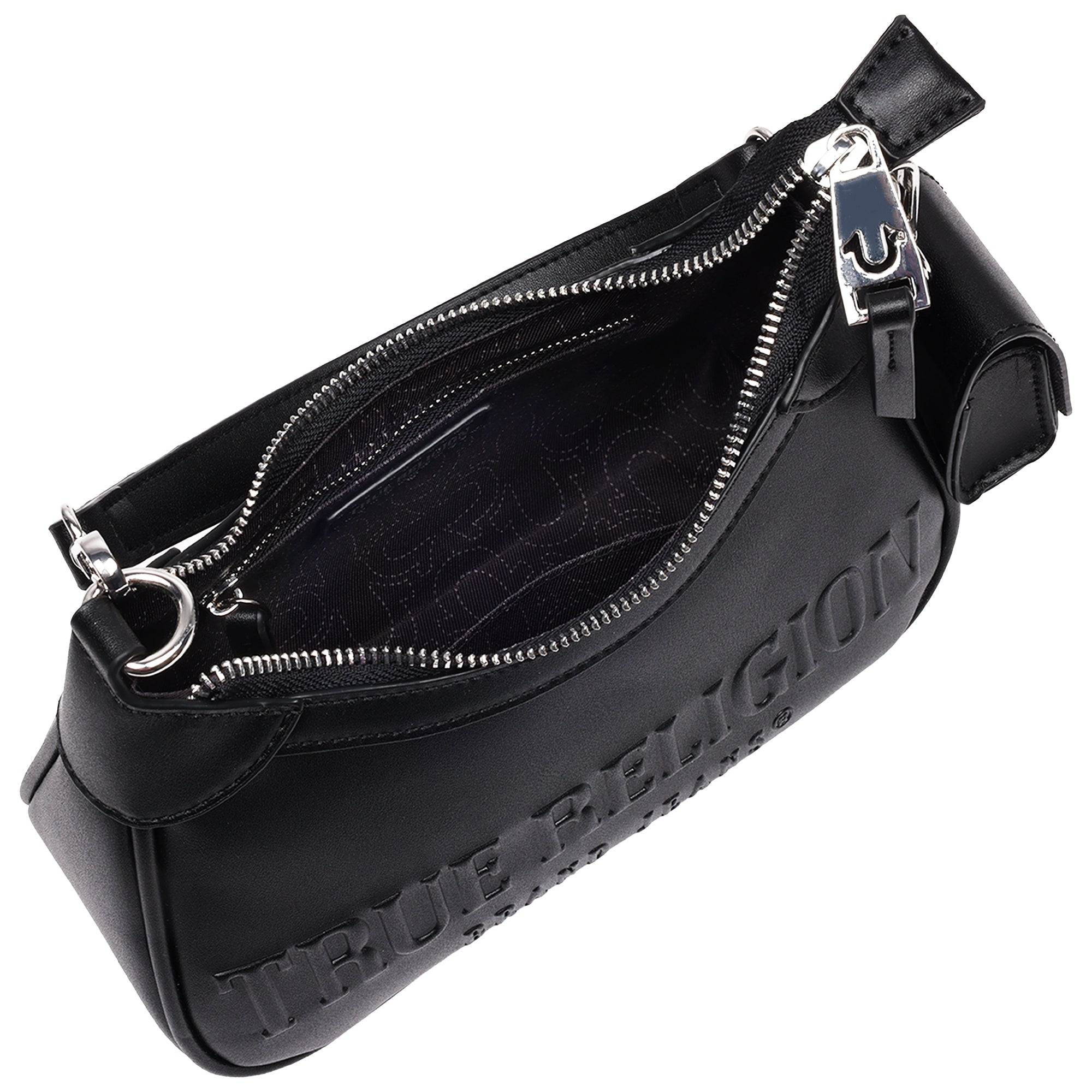 True Religion Trapunto Logo Zip-Top Hobo