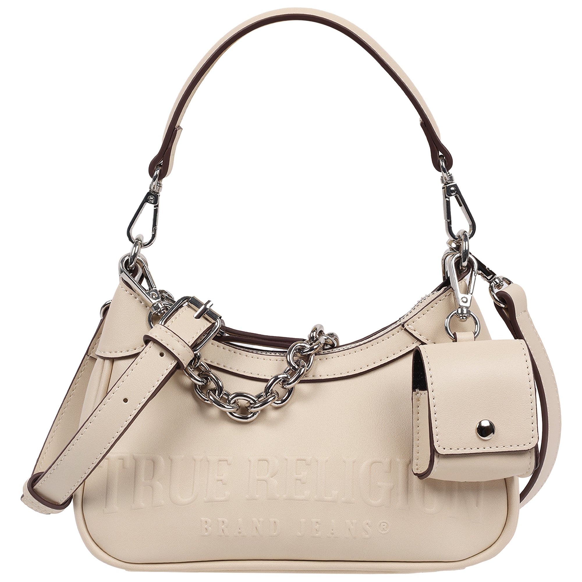 True Religion Trapunto Logo Zip-Top Hobo