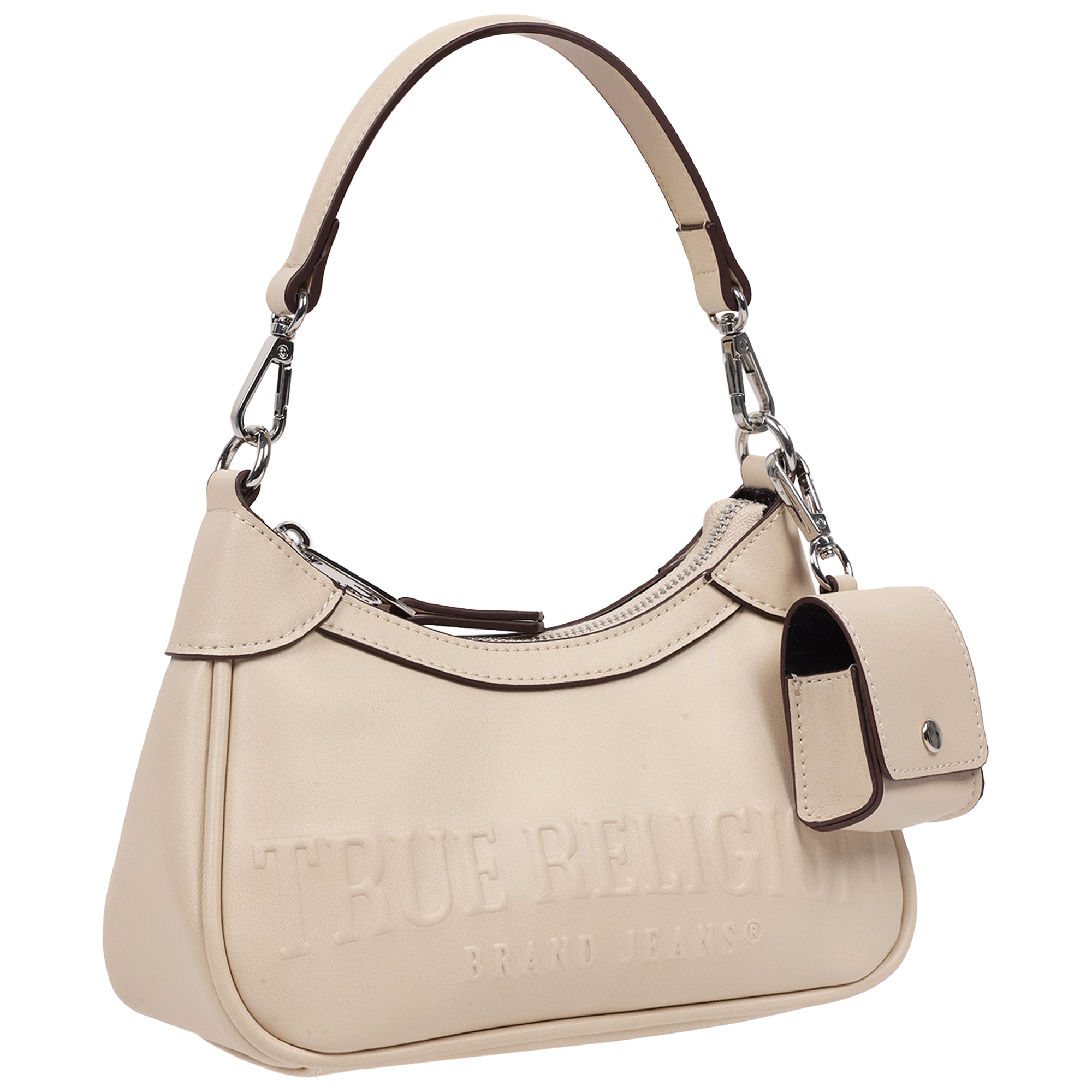 True Religion Trapunto Logo Zip-Top Hobo