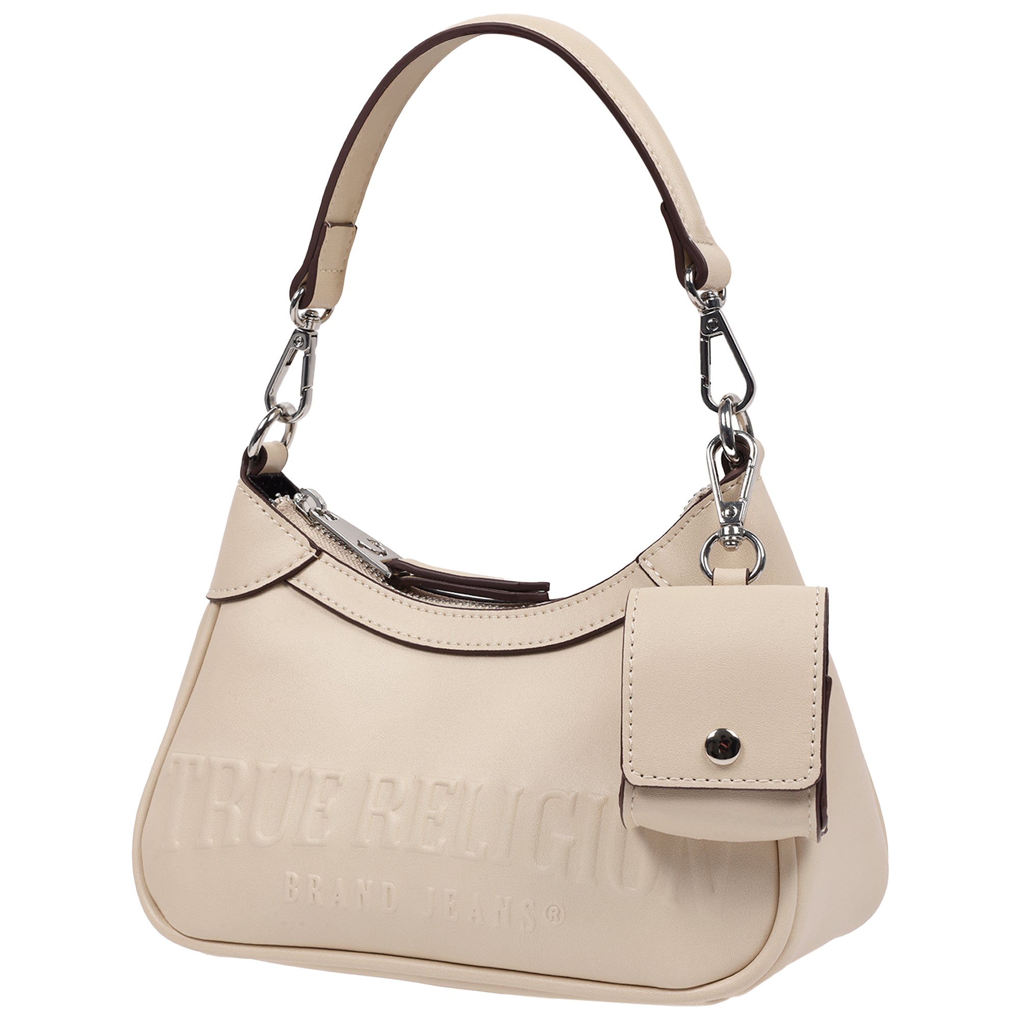 True Religion Trapunto Logo Zip-Top Hobo