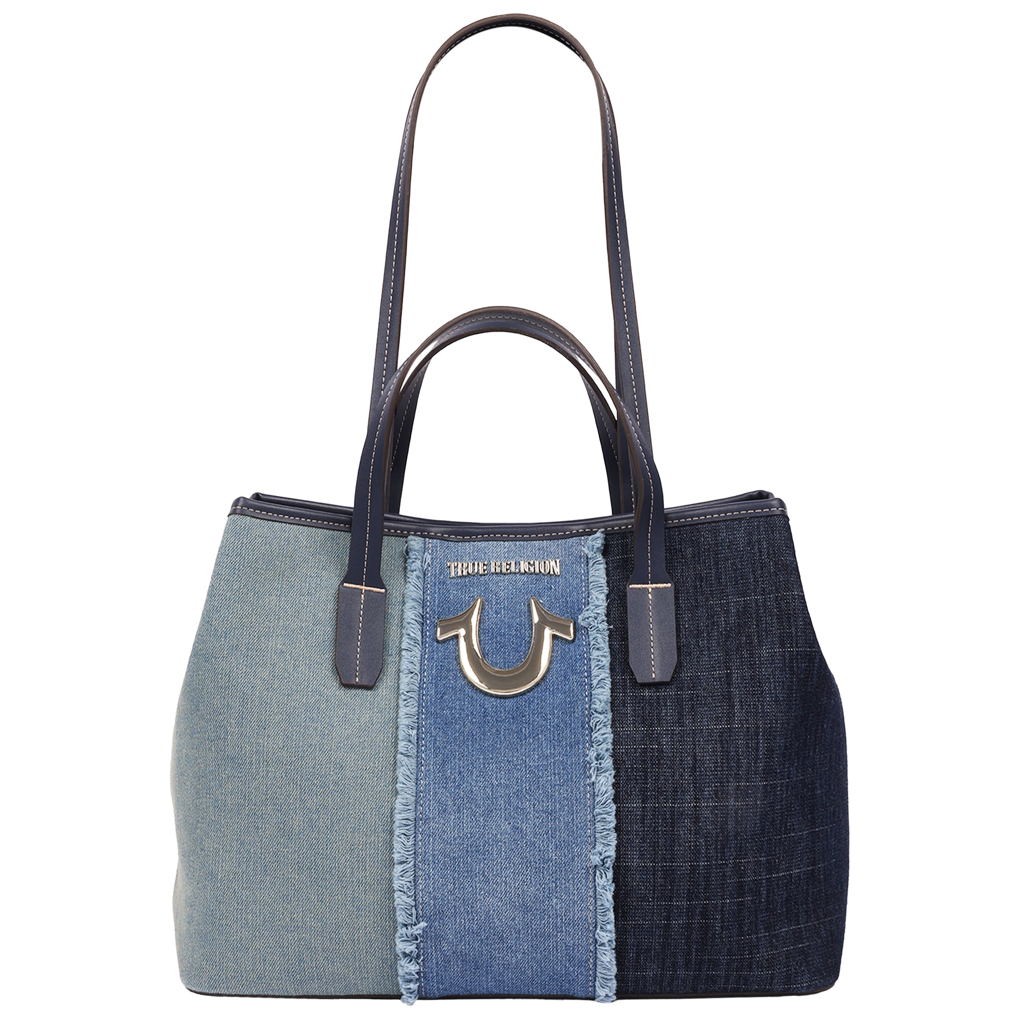 True Religion Frayed Denim Horseshoe Tote with Removable Wristlet