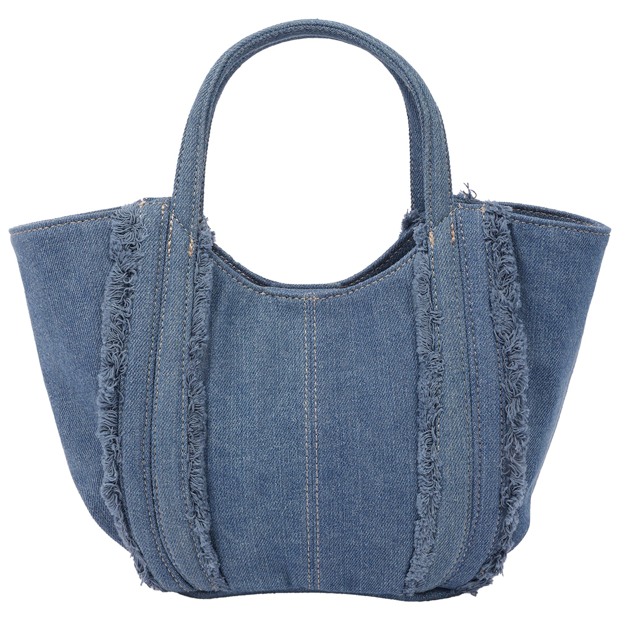 True Religion Atlas Frayed Medium Tote Bag – Denim Carryall with Removable Crossbody Strap