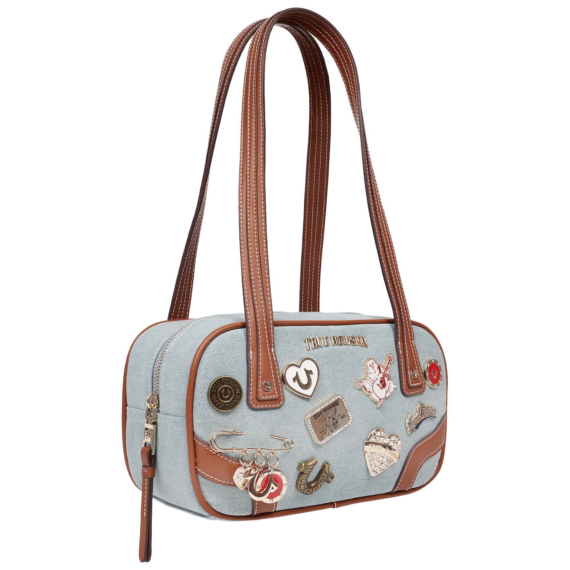 True Religion Arbor Multi Pin Logo Denim Satchel